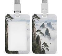 Badge Holder Pine Forest in The Sea of Clouds Printed Vertical Name Card Holder Suitable for Office School ID Card Proximity Key Card Driver License and Pass