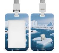 Badge Holder Polar Bears and Ice Floes Printed Vertical Name Card Holder Suitable for Office School ID Card Proximity Key Card Driver License and Pass
