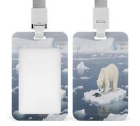 Badge Holder Polar Bears Foraging for Food Printed Vertical Name Card Holder Suitable for Office School ID Card Proximity Key Card Driver License and Pass