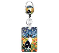 Badge Holder Retractable Clip - Badge Reel ID Card Holder and Keyring, Cute Badge Key Card Holder Retractable Keychain for Nurse Teacher Women Men, Personalised Heavy Duty Office Work Lanyard, Sky Cat