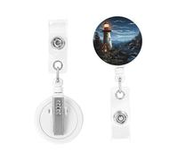 Badge Holder Retractable Clip Heavy Duty Keychain Badge Reels Santa Claus Lighthouse ID Plastic Cute Reel Card Holder with Belt Clip for Key