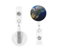 Badge Holder Retractable Clip Heavy Duty Keychain Badge Reels View from Space America ID Plastic Cute Reel Card Holder with Belt Clip for Key