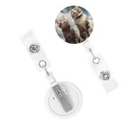 Badge Holder Retractable Clip Metal Badge Clips Nursing Badge Holder Cat Standing Under Blue Sky Name Card Holders for Office Worker Doctor Women