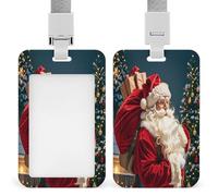Badge Holder Santa Claus Climbed Into The Chimney Printed Vertical Name Card Holder Suitable for Office School ID Card Proximity Key Card Driver License and Pass
