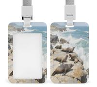 Badge Holder Seals Bask in The Sun Printed Vertical Name Card Holder Suitable for Office School ID Card Proximity Key Card Driver License and Pass