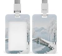 Badge Holder Snow on The Broken Bridge Printed Vertical Name Card Holder Suitable for Office School ID Card Proximity Key Card Driver License and Pass