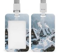 Badge Holder Snow Scene in Gassho Village Printed Vertical Name Card Holder Suitable for Office School ID Card Proximity Key Card Driver License and Pass