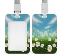 Badge Holder Spring Daisy Flowers Printed Vertical Name Card Holder Suitable for Office School ID Card Proximity Key Card Driver License and Pass