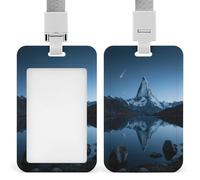 Badge Holder Starry Sky Snow Mountain Lake Printed Vertical Name Card Holder Suitable for Office School ID Card Proximity Key Card Driver License and Pass