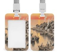 Badge Holder Sunset at The Fishing Village Printed Vertical Name Card Holder Suitable for Office School ID Card Proximity Key Card Driver License and Pass
