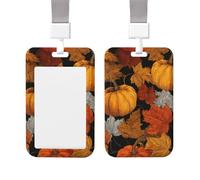 Badge Holder Thick Clear ID Card Holder Hard Plastic Name Tag Holders Autumn Pumpkin Maple Leaves Badge Holders with Clip Work Badge Sleeve for Office Doctor Teacher Accessories