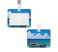 Badge Holder Thick Clear ID Card Holder Hard Plastic Name Tag Holders Boat on The Ocean Badge Holders with Clip Work Badge Sleeve for Office Doctor Teacher Accessories