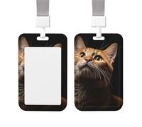 Badge Holder Thick Clear ID Card Holder Hard Plastic Name Tag Holders Cat Looks Up Badge Holders with Clip Work Badge Sleeve for Office Doctor Teacher Accessories