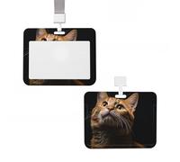 Badge Holder Thick Clear ID Card Holder Hard Plastic Name Tag Holders Cat Looks Up Badge Holders with Clip Work Badge Sleeve for Office Doctor Teacher Accessories