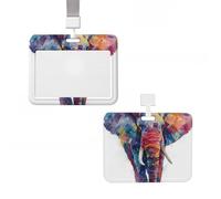 Badge Holder Thick Clear ID Card Holder Hard Plastic Name Tag Holders Colorful Elephant Badge Holders with Clip Work Badge Sleeve for Office Doctor Teacher Accessories