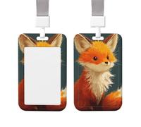 Badge Holder Thick Clear ID Card Holder Hard Plastic Name Tag Holders Cute Fox Badge Holders with Clip Work Badge Sleeve for Office Doctor Teacher Accessories