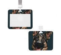 Badge Holder Thick Clear ID Card Holder Hard Plastic Name Tag Holders Cute German Shepherd Badge Holders with Clip Work Badge Sleeve for Office Doctor Teacher Accessories