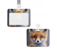 Badge Holder Thick Clear ID Card Holder Hard Plastic Name Tag Holders Cute Little Fox Badge Holders with Clip Work Badge Sleeve for Office Doctor Teacher Accessories
