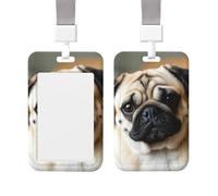 Badge Holder Thick Clear ID Card Holder Hard Plastic Name Tag Holders Cute Pug Dog Badge Holders with Clip Work Badge Sleeve for Office Doctor Teacher Accessories