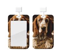 Badge Holder Thick Clear ID Card Holder Hard Plastic Name Tag Holders Dog Sitting in Mud Badge Holders with Clip Work Badge Sleeve for Office Doctor Teacher Accessories