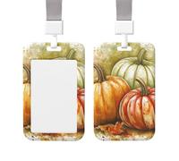 Badge Holder Thick Clear ID Card Holder Hard Plastic Name Tag Holders Fall Watercolor Pumpkins Badge Holders with Clip Work Badge Sleeve for Office Doctor Teacher Accessories