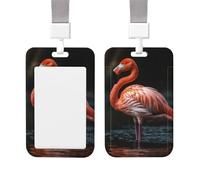 Badge Holder Thick Clear ID Card Holder Hard Plastic Name Tag Holders Flamingo in Water Badge Holders with Clip Work Badge Sleeve for Office Doctor Teacher Accessories