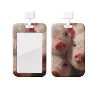 Badge Holder Thick Clear ID Card Holder Hard Plastic Name Tag Holders Four Little Pigs Badge Holders with Clip Work Badge Sleeve for Office Doctor Teacher Accessories
