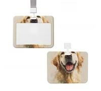 Badge Holder Thick Clear ID Card Holder Hard Plastic Name Tag Holders Funny Golden Retriever Badge Holders with Clip Work Badge Sleeve for Office Doctor Teacher Accessories