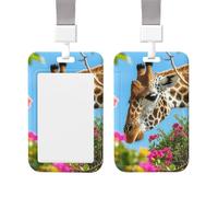 Badge Holder Thick Clear ID Card Holder Hard Plastic Name Tag Holders Giraffe Standing Among Flowers Badge Holders with Clip Work Badge Sleeve for Office Doctor Teacher Accessories