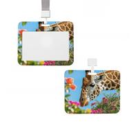 Badge Holder Thick Clear ID Card Holder Hard Plastic Name Tag Holders Giraffe Standing Among Flowers Badge Holders with Clip Work Badge Sleeve for Office Doctor Teacher Accessories