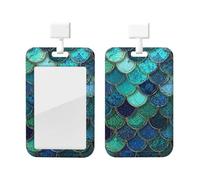 Badge Holder Thick Clear ID Card Holder Hard Plastic Name Tag Holders Mermaid Fish Scale Print Badge Holders with Clip Work Badge Sleeve for Office Doctor Teacher Accessories