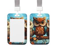 Badge Holder Thick Clear ID Card Holder Hard Plastic Name Tag Holders Owls on a Branch Badge Holders with Clip Work Badge Sleeve for Office Doctor Teacher Accessories