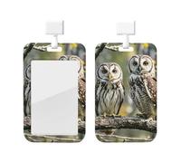 Badge Holder Thick Clear ID Card Holder Hard Plastic Name Tag Holders Owls on a Branch Badge Holders with Clip Work Badge Sleeve for Office Doctor Teacher Accessories