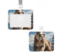 Badge Holder Thick Clear ID Card Holder Hard Plastic Name Tag Holders Panther Mountain Lion Badge Holders with Clip Work Badge Sleeve for Office Doctor Teacher Accessories