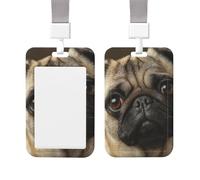 Badge Holder Thick Clear ID Card Holder Hard Plastic Name Tag Holders Pug Dogs Badge Holders with Clip Work Badge Sleeve for Office Doctor Teacher Accessories