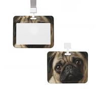 Badge Holder Thick Clear ID Card Holder Hard Plastic Name Tag Holders Pug Dogs Badge Holders with Clip Work Badge Sleeve for Office Doctor Teacher Accessories