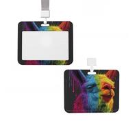 Badge Holder Thick Clear ID Card Holder Hard Plastic Name Tag Holders Rainbow Llama Badge Holders with Clip Work Badge Sleeve for Office Doctor Teacher Accessories