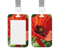 Badge Holder Thick Clear ID Card Holder Hard Plastic Name Tag Holders Red Poppy Flower Badge Holders with Clip Work Badge Sleeve for Office Doctor Teacher Accessories