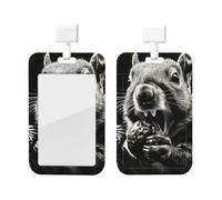 Badge Holder Thick Clear ID Card Holder Hard Plastic Name Tag Holders Squirrel Opens Its Mouth Badge Holders with Clip Work Badge Sleeve for Office Doctor Teacher Accessories