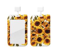 Badge Holder Thick Clear ID Card Holder Hard Plastic Name Tag Holders Sunflowers Badge Holders with Clip Work Badge Sleeve for Office Doctor Teacher Accessories