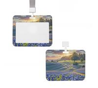 Badge Holder Thick Clear ID Card Holder Hard Plastic Name Tag Holders Texas Bluebonnets Scenery Badge Holders with Clip Work Badge Sleeve for Office Doctor Teacher Accessories