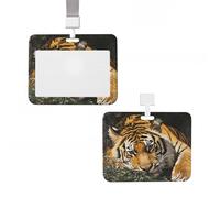 Badge Holder Thick Clear ID Card Holder Hard Plastic Name Tag Holders Tigers at Rest Badge Holders with Clip Work Badge Sleeve for Office Doctor Teacher Accessories