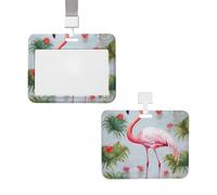 Badge Holder Thick Clear ID Card Holder Hard Plastic Name Tag Holders White Flamingo Badge Holders with Clip Work Badge Sleeve for Office Doctor Teacher Accessories