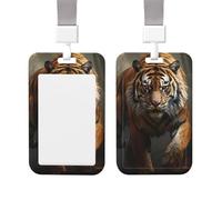 Badge Holder Thick Clear ID Card Holder Hard Plastic Name Tag Holders Wild Animals Tigers Badge Holders with Clip Work Badge Sleeve for Office Doctor Teacher Accessories