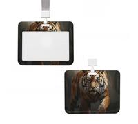 Badge Holder Thick Clear ID Card Holder Hard Plastic Name Tag Holders Wild Animals Tigers Badge Holders with Clip Work Badge Sleeve for Office Doctor Teacher Accessories