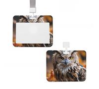 Badge Holder Thick Clear ID Card Holder Hard Plastic Name Tag Holders Wildlife Animal Owl Badge Holders with Clip Work Badge Sleeve for Office Doctor Teacher Accessories