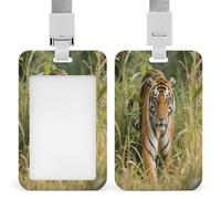 Badge Holder Tigers Lurking in The Bushes Printed Vertical Name Card Holder Suitable for Office School ID Card Proximity Key Card Driver License and Pass