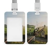 Badge Holder Train at A Rural Crossing Printed Vertical Name Card Holder Suitable for Office School ID Card Proximity Key Card Driver License and Pass