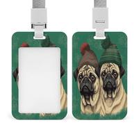 Badge Holder Two Pugs Wearing Hats Printed Vertical Name Card Holder Suitable for Office School ID Card Proximity Key Card Driver License and Pass