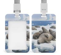 Badge Holder Walrus Resting on The Ice Printed Vertical Name Card Holder Suitable for Office School ID Card Proximity Key Card Driver License and Pass